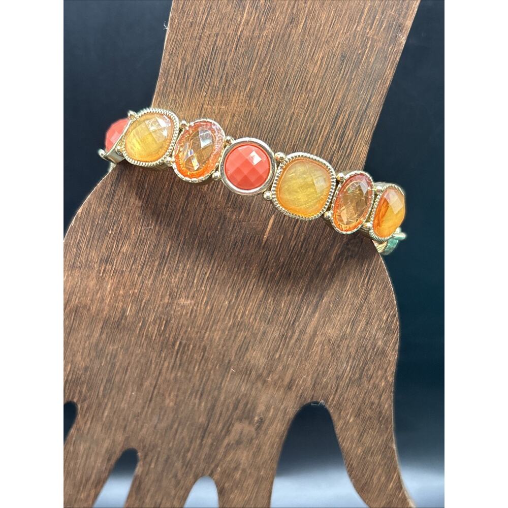 Napier Slide Stretch Bracelet Gold Tone And Orange Size 6.5